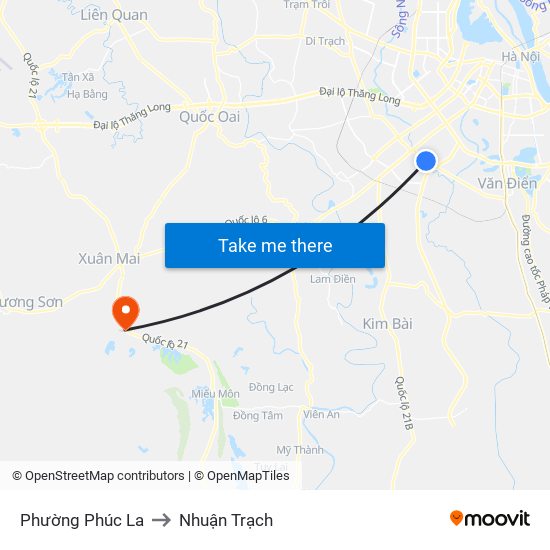 Phường Phúc La to Nhuận Trạch map