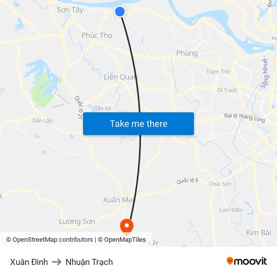 Xuân Đình to Nhuận Trạch map