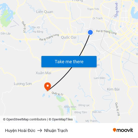 Huyện Hoài Đức to Nhuận Trạch map