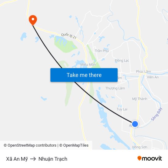 Xã An Mỹ to Nhuận Trạch map