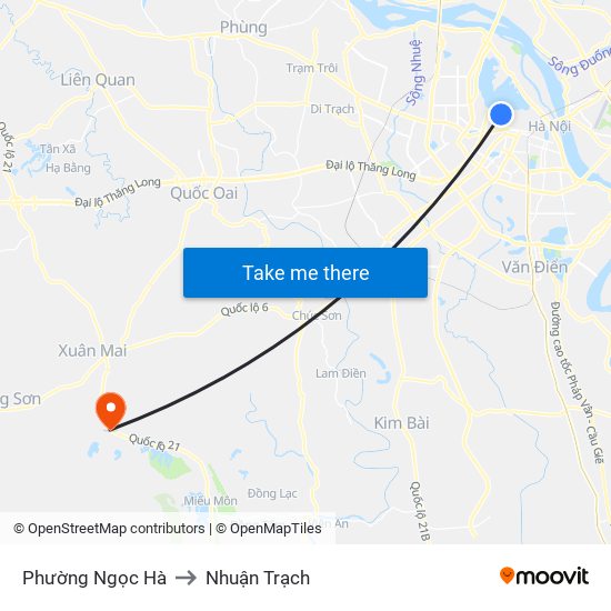 Phường Ngọc Hà to Nhuận Trạch map