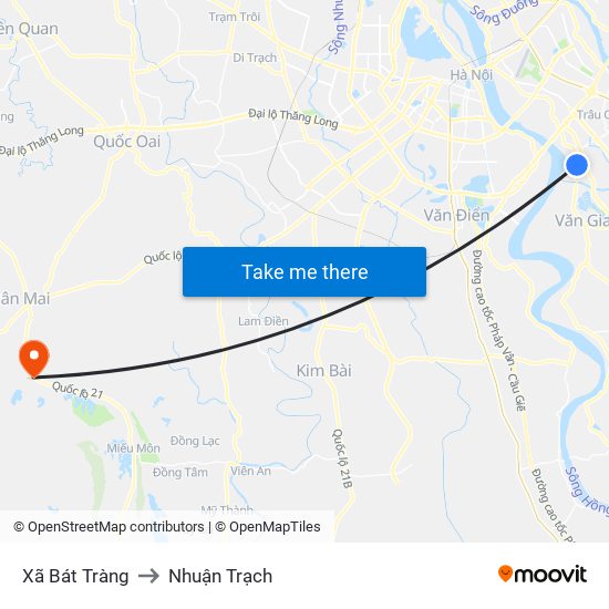 Xã Bát Tràng to Nhuận Trạch map