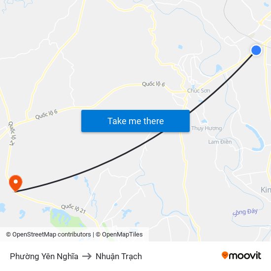 Phường Yên Nghĩa to Nhuận Trạch map