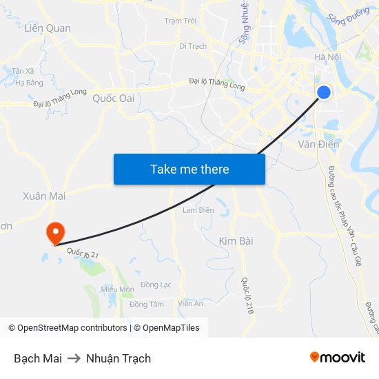 Bạch Mai to Nhuận Trạch map