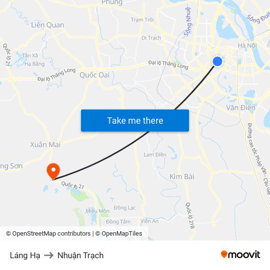 Láng Hạ to Nhuận Trạch map