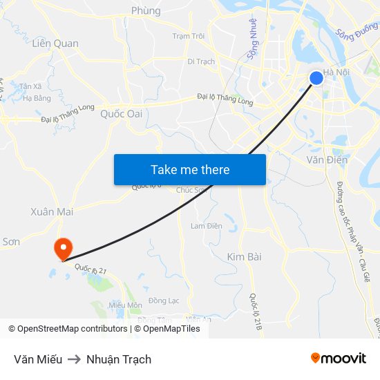 Văn Miếu to Nhuận Trạch map