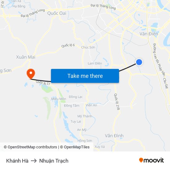 Khánh Hà to Nhuận Trạch map