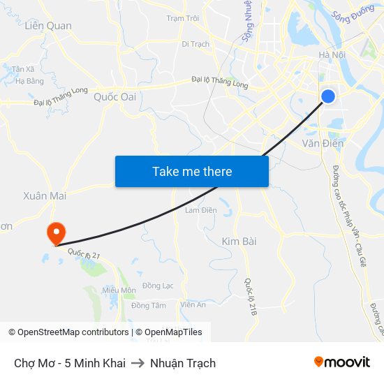 Chợ Mơ - 5 Minh Khai to Nhuận Trạch map