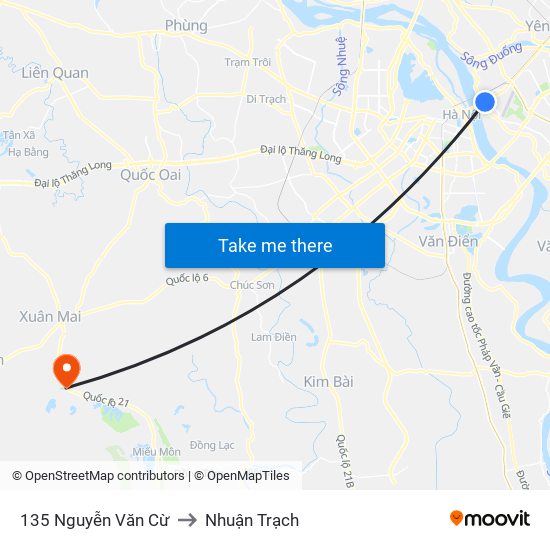 135 Nguyễn Văn Cừ to Nhuận Trạch map