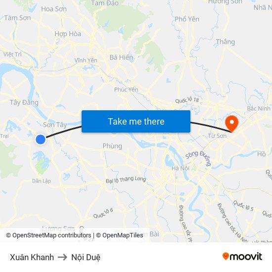 Xuân Khanh to Nội Duệ map