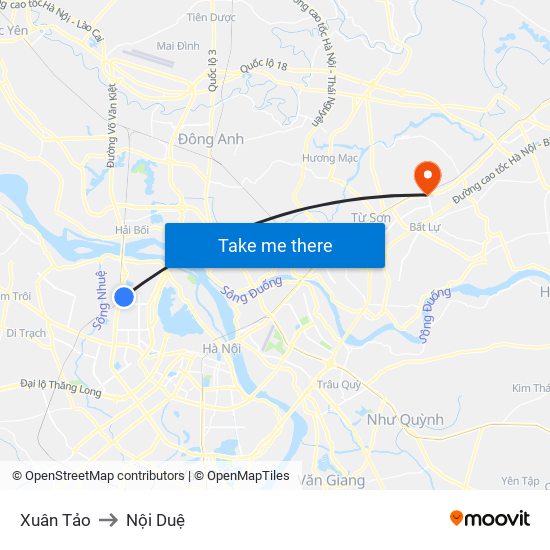 Xuân Tảo to Nội Duệ map