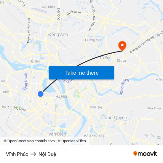 Vĩnh Phúc to Nội Duệ map