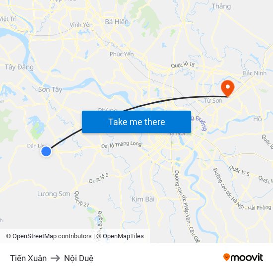 Tiến Xuân to Nội Duệ map