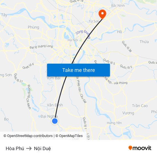 Hòa Phú to Nội Duệ map
