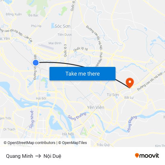 Quang Minh to Nội Duệ map