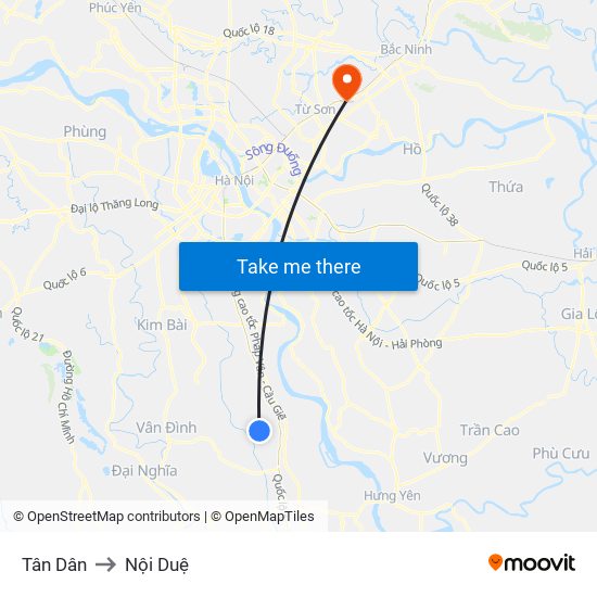 Tân Dân to Nội Duệ map