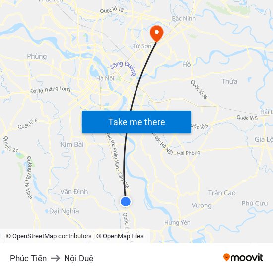 Phúc Tiến to Nội Duệ map