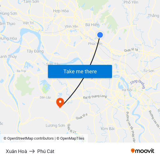 Xuân Hoà to Phú Cát map