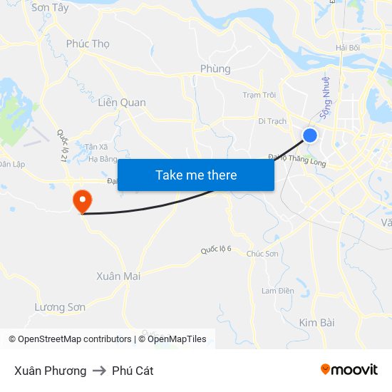 Xuân Phương to Phú Cát map