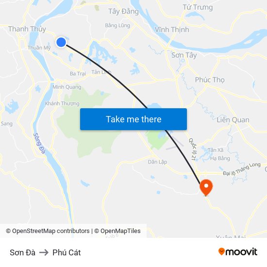 Sơn Đà to Phú Cát map