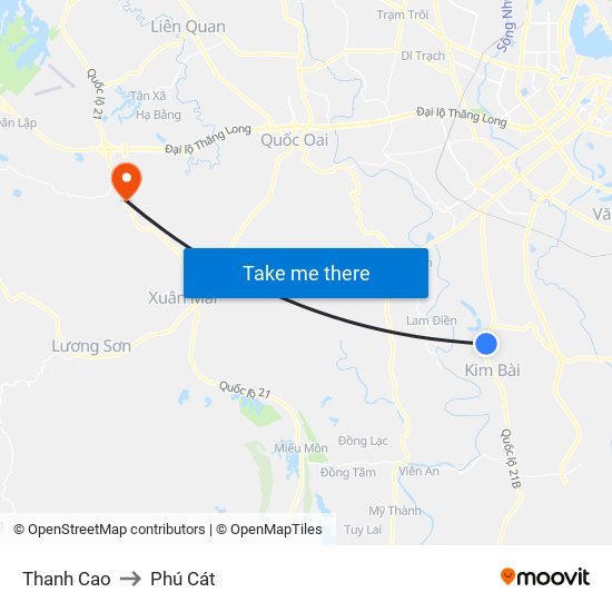 Thanh Cao to Phú Cát map