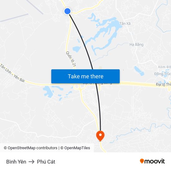 Bình Yên to Phú Cát map