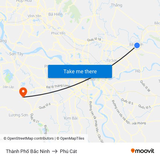 Thành Phố Bắc Ninh to Phú Cát map