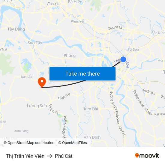 Thị Trấn Yên Viên to Phú Cát map