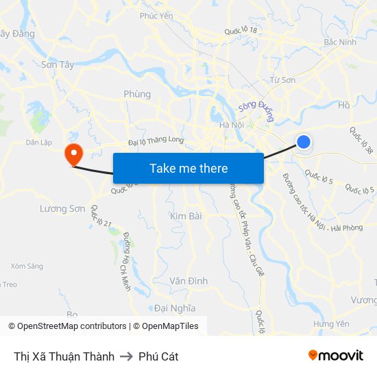 Thị Xã Thuận Thành to Phú Cát map