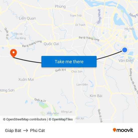 Giáp Bát to Phú Cát map