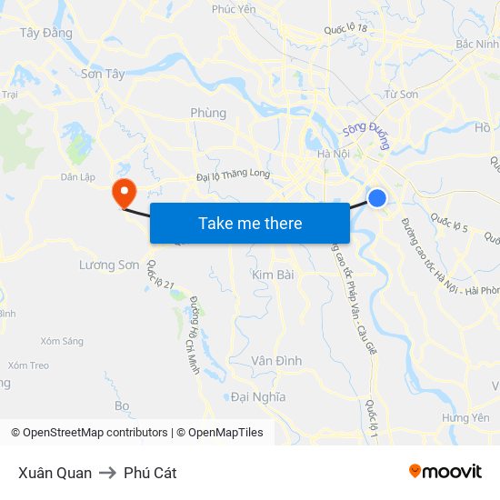 Xuân Quan to Phú Cát map