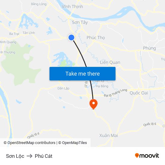 Sơn Lộc to Phú Cát map