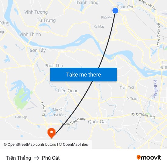 Tiến Thắng to Phú Cát map