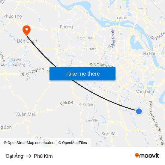 Đại Áng to Phú Kim map