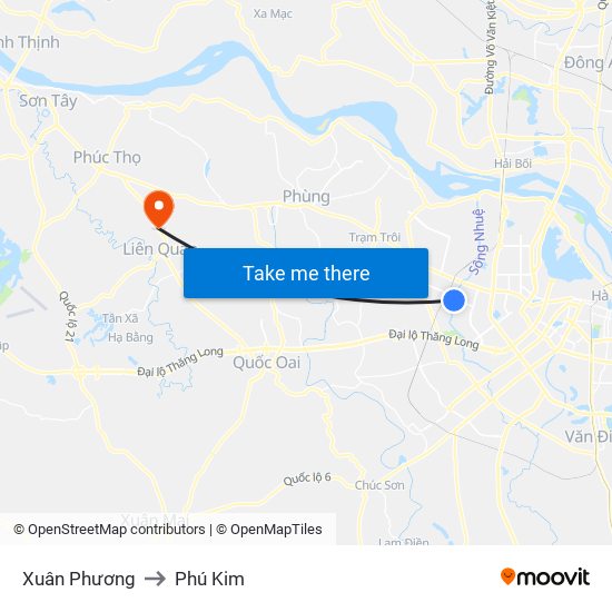 Xuân Phương to Phú Kim map