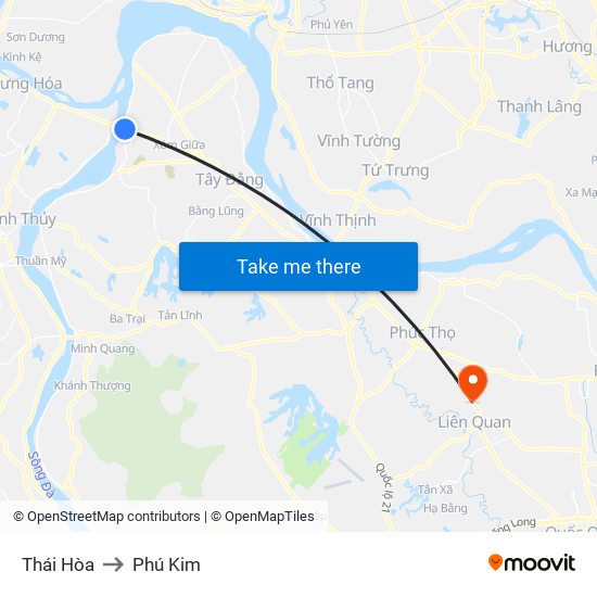 Thái Hòa to Phú Kim map