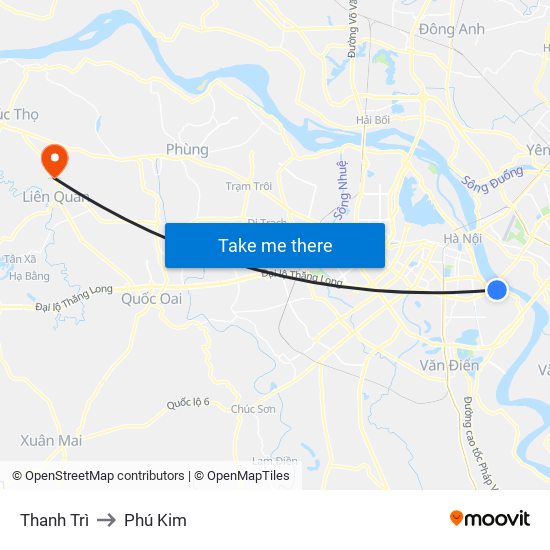 Thanh Trì to Phú Kim map