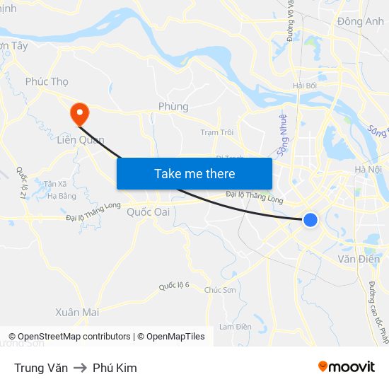 Trung Văn to Phú Kim map
