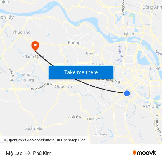 Mộ Lao to Phú Kim map