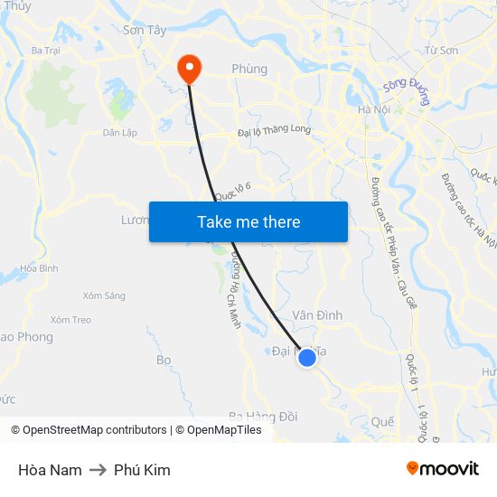 Hòa Nam to Phú Kim map