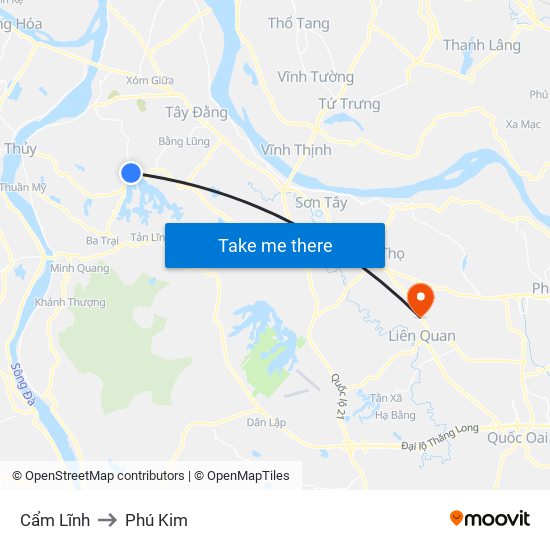 Cẩm Lĩnh to Phú Kim map