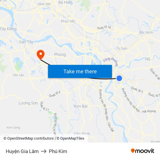 Huyện Gia Lâm to Phú Kim map