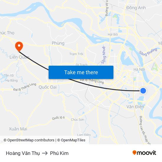 Hoàng Văn Thụ to Phú Kim map