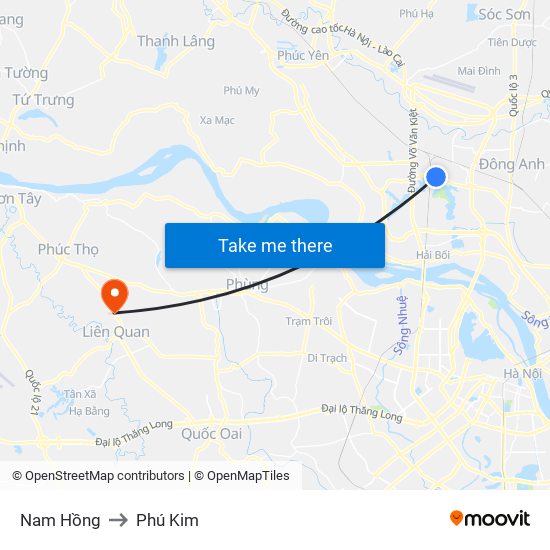 Nam Hồng to Phú Kim map