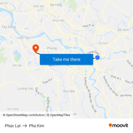 Phúc Lợi to Phú Kim map