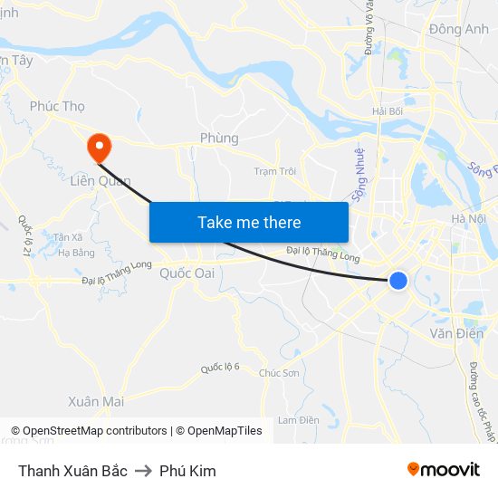Thanh Xuân Bắc to Phú Kim map