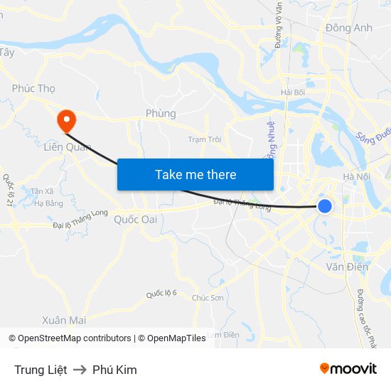 Trung Liệt to Phú Kim map