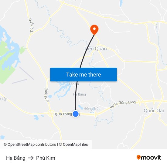 Hạ Bằng to Phú Kim map