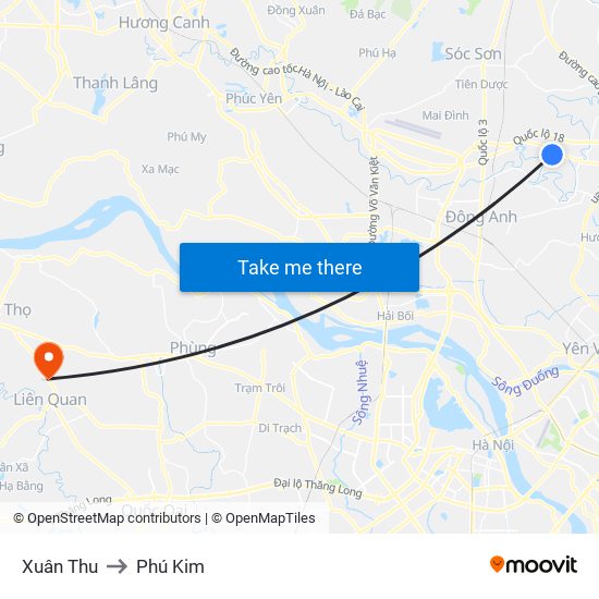 Xuân Thu to Phú Kim map