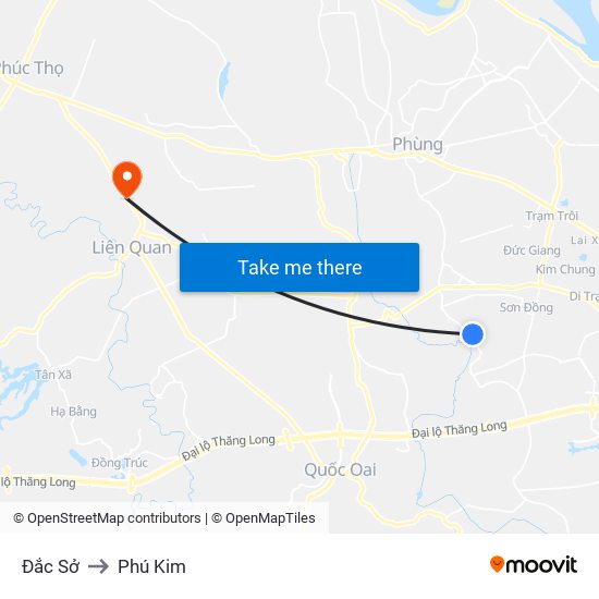 Đắc Sở to Phú Kim map